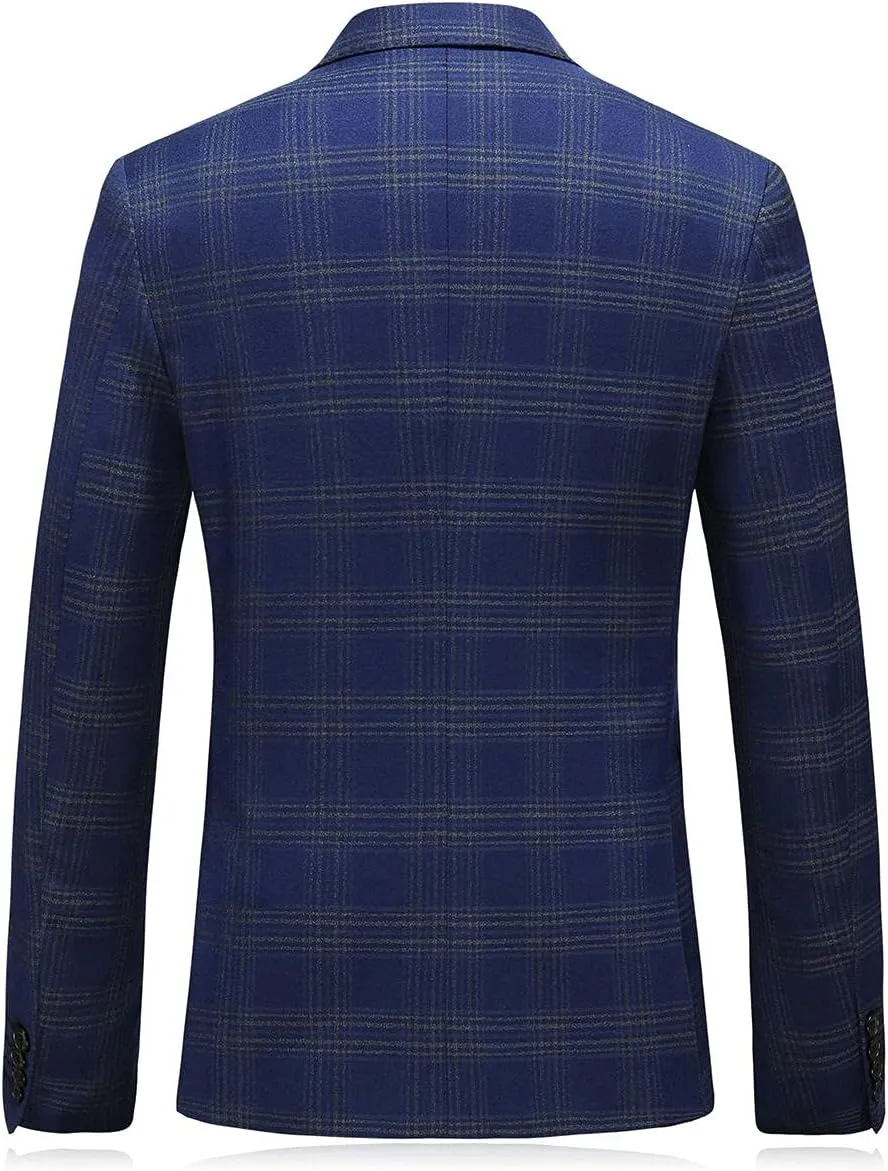 Mens Plaid 3 Piece Suits Slim Fit Double Breasted Plaid Suit Jacket Vest Pants Set Formal
