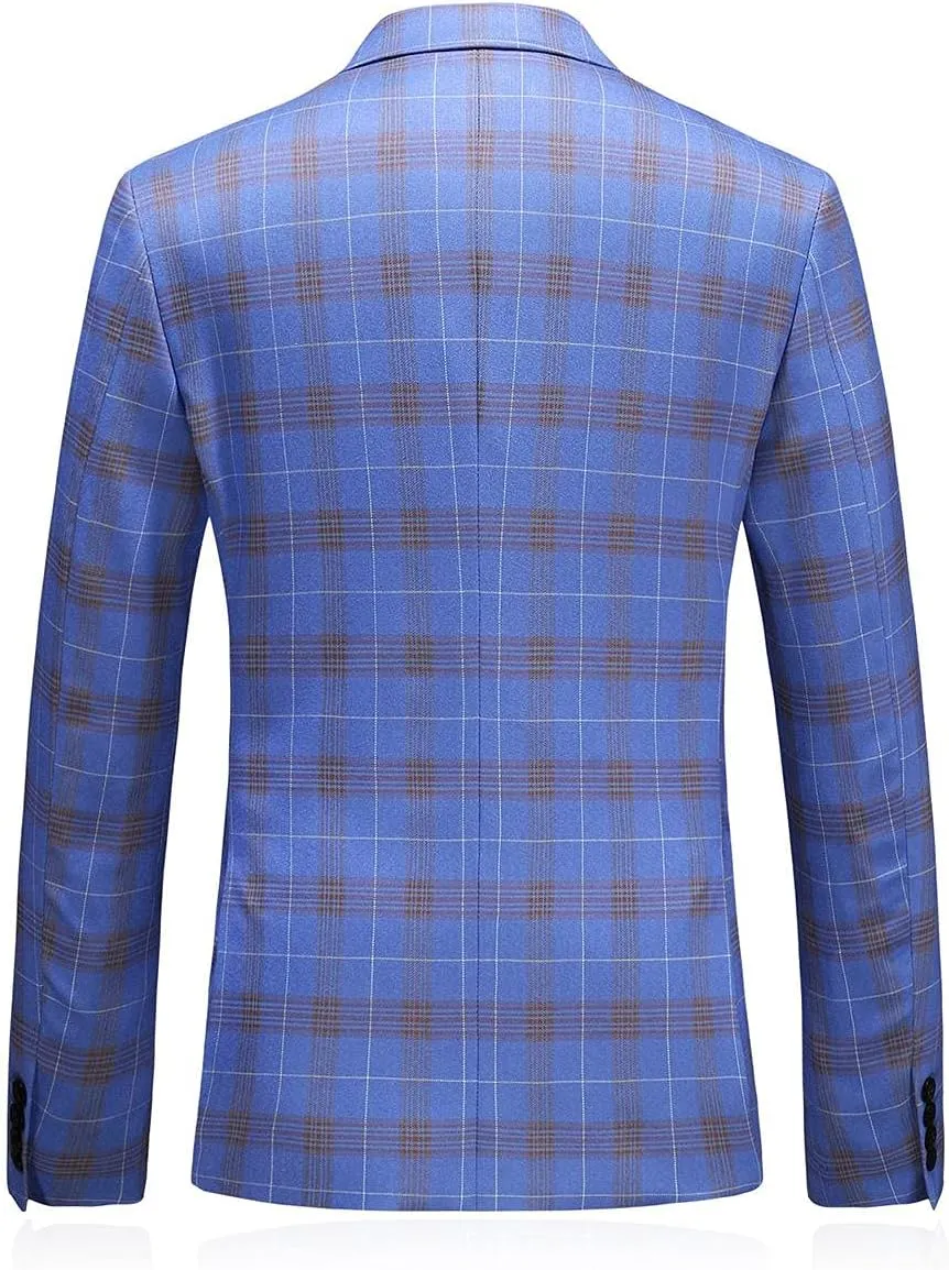 Mens Plaid 3 Piece Suits Slim Fit Double Breasted Plaid Suit Jacket Vest Pants Set Formal