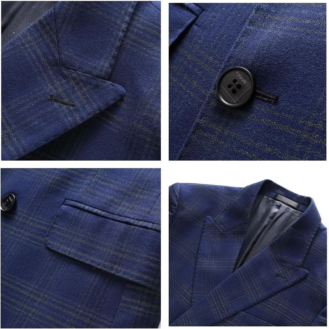 Mens Plaid 3 Piece Suits Slim Fit Double Breasted Plaid Suit Jacket Vest Pants Set Formal