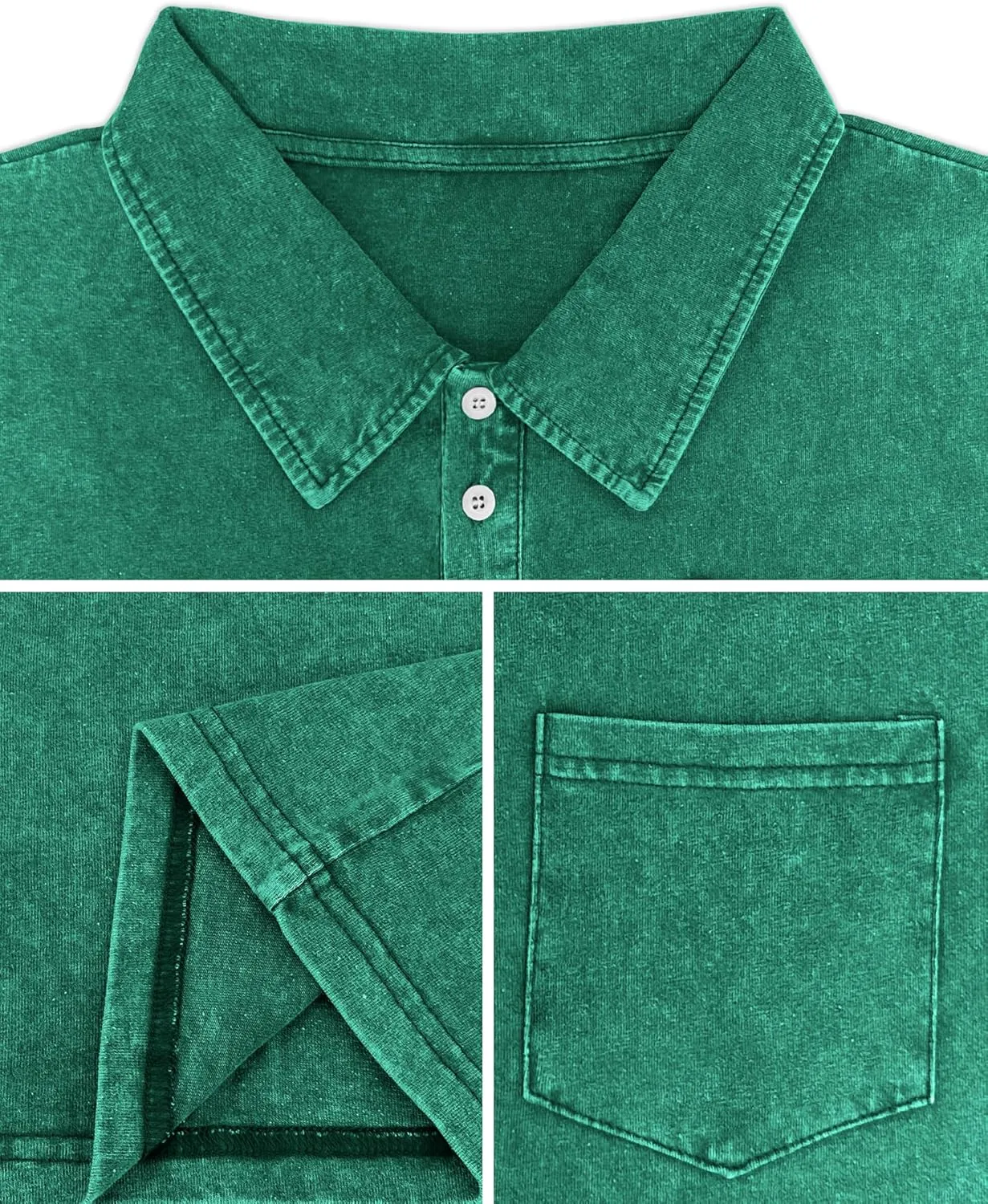 Men's Polo Shirts Short Sleeve Distressed Washed Button Cotton T-Shirt Casual Summer Tee Tops with Pocket