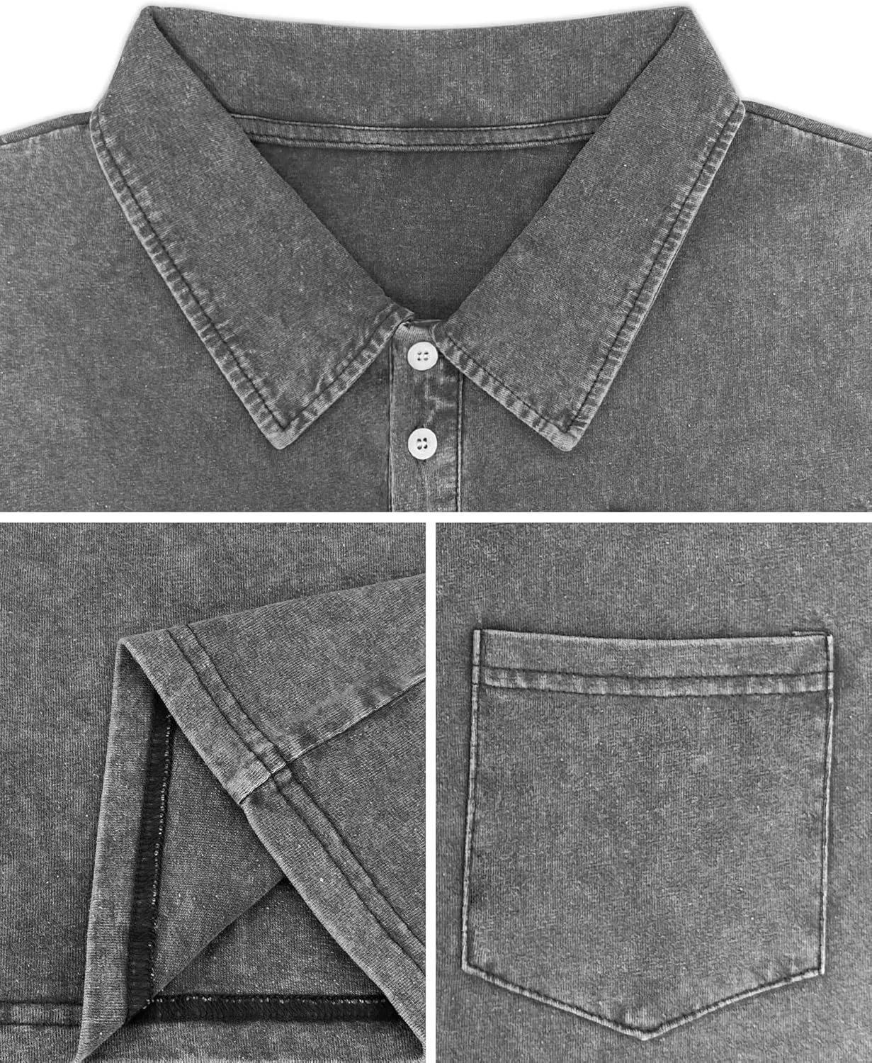 Men's Polo Shirts Short Sleeve Distressed Washed Button Cotton T-Shirt Casual Summer Tee Tops with Pocket