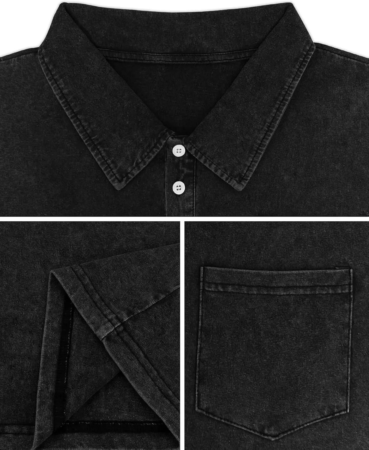 Men's Polo Shirts Short Sleeve Distressed Washed Button Cotton T-Shirt Casual Summer Tee Tops with Pocket