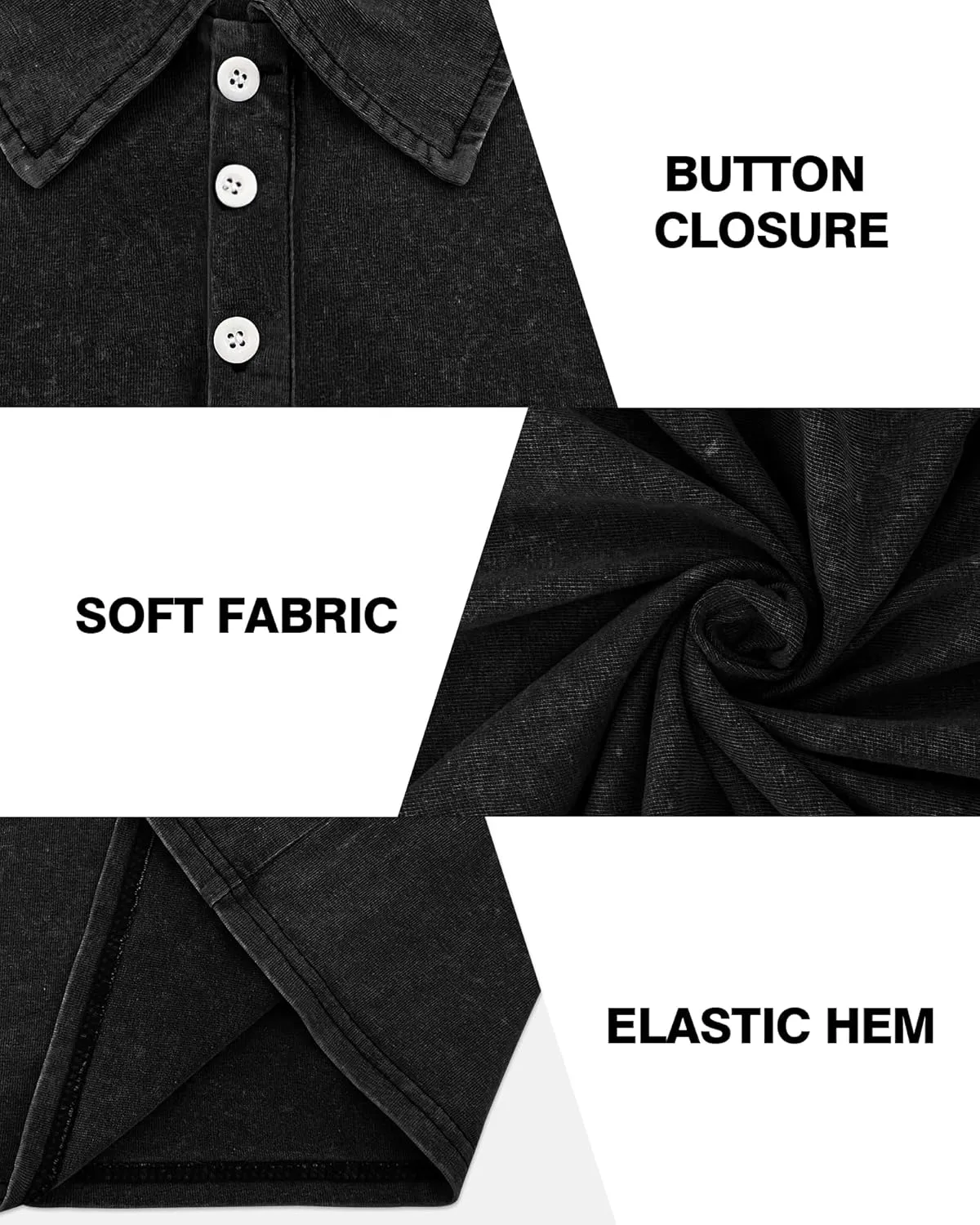 Men's Polo Shirts Short Sleeve Distressed Washed Cotton T-Shirts Button Casual Summer Solid Tee Tops