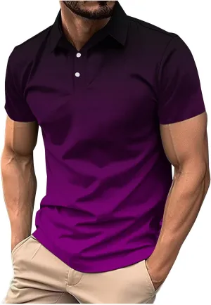 Mens Polo Shirts Short Sleeve Sport Golf Tennis T Shirt Quick Dry Athletic Workout Polo Shirt Gradient Blouse