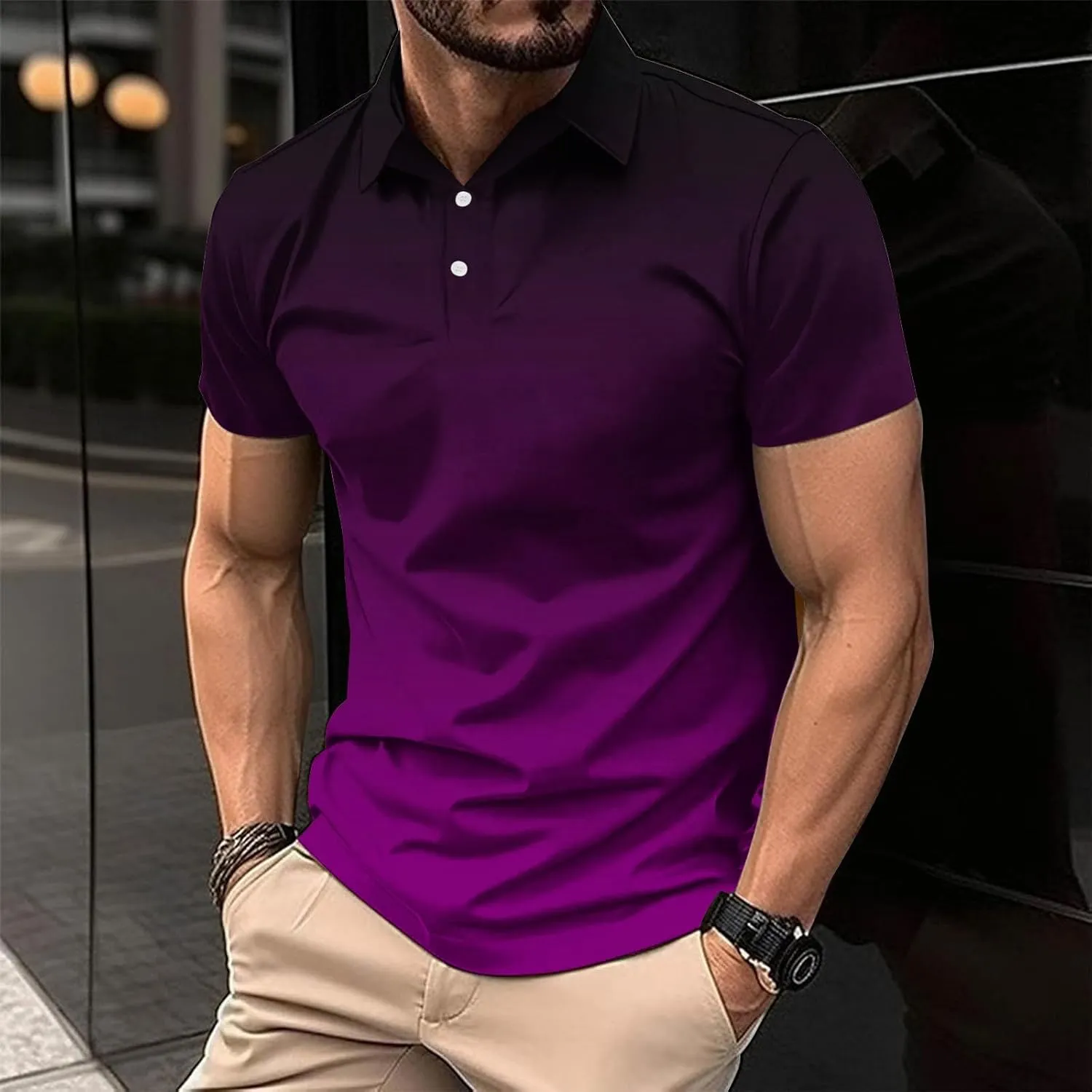 Mens Polo Shirts Short Sleeve Sport Golf Tennis T Shirt Quick Dry Athletic Workout Polo Shirt Gradient Blouse