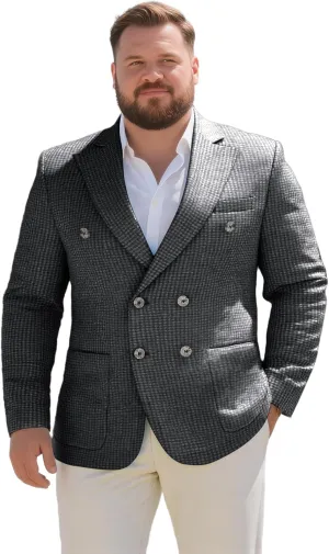 Men's Seersucker Suit Jacket Lightweight Double Breasted Blazer Sport Coat for Men Beach Wedding Summer