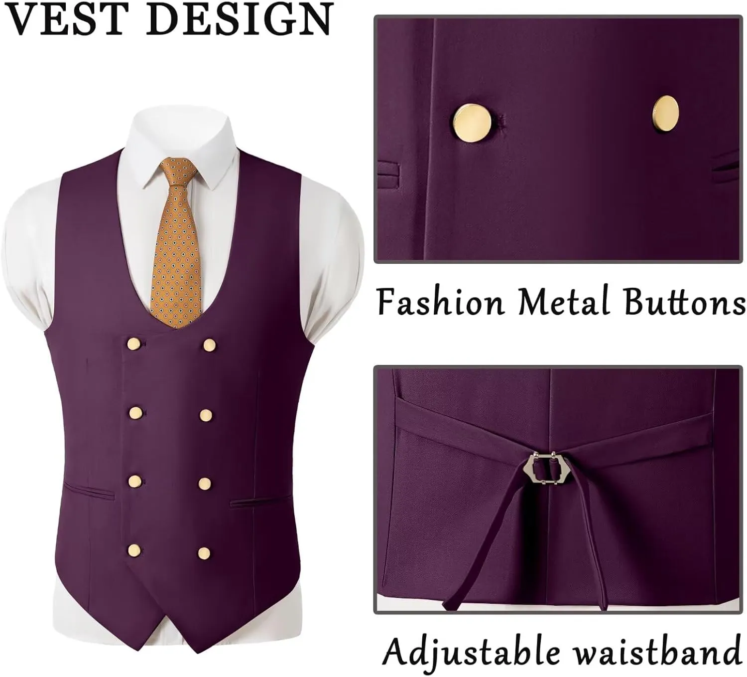 Men's Suits 3 Piece Slim Fit Tuxedo Suit One Button Double Breasted Men Wedding Prom Homecoming Suits Blazer Vest Pants