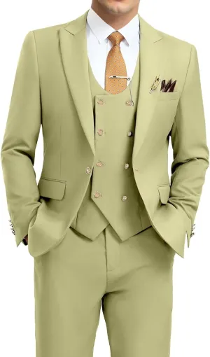 Men's Suits 3 Piece Slim Fit Tuxedo Suit One Button Double Breasted Men Wedding Prom Homecoming Suits Blazer Vest Pants