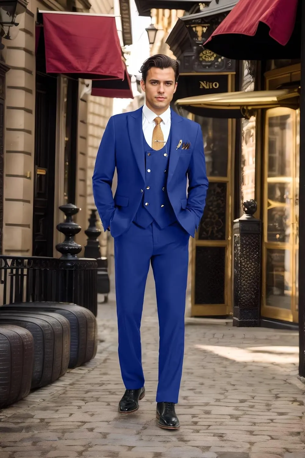 Men's Suits 3 Piece Slim Fit Tuxedo Suit One Button Double Breasted Men Wedding Prom Homecoming Suits Blazer Vest Pants