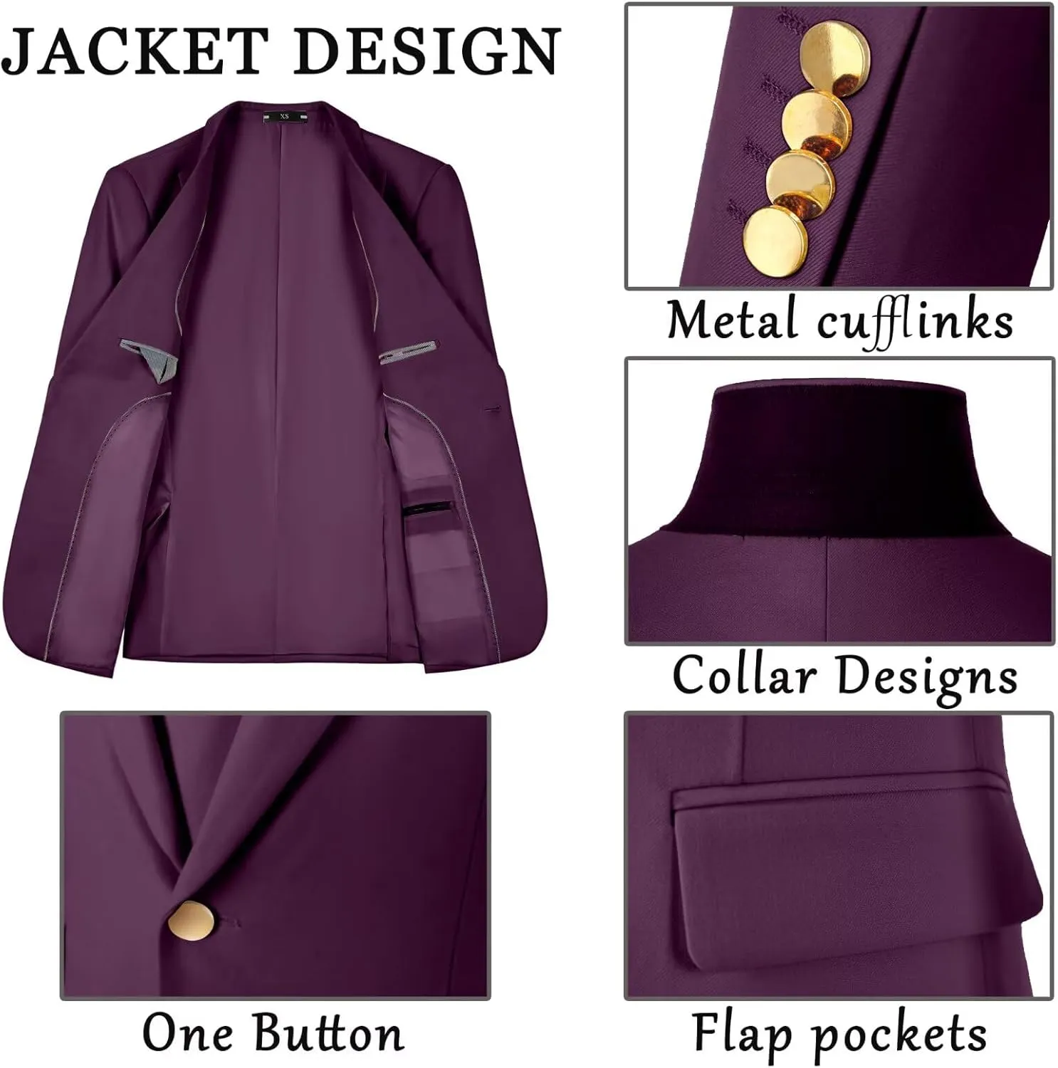 Men's Suits 3 Piece Slim Fit Tuxedo Suit One Button Double Breasted Men Wedding Prom Homecoming Suits Blazer Vest Pants