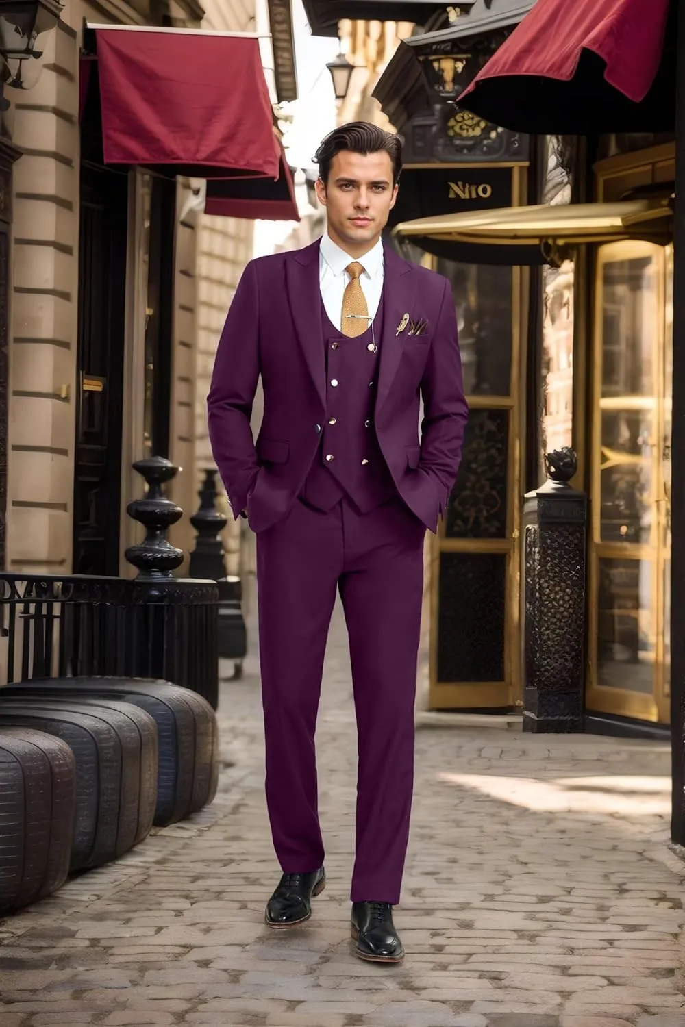 Men's Suits 3 Piece Slim Fit Tuxedo Suit One Button Double Breasted Men Wedding Prom Homecoming Suits Blazer Vest Pants