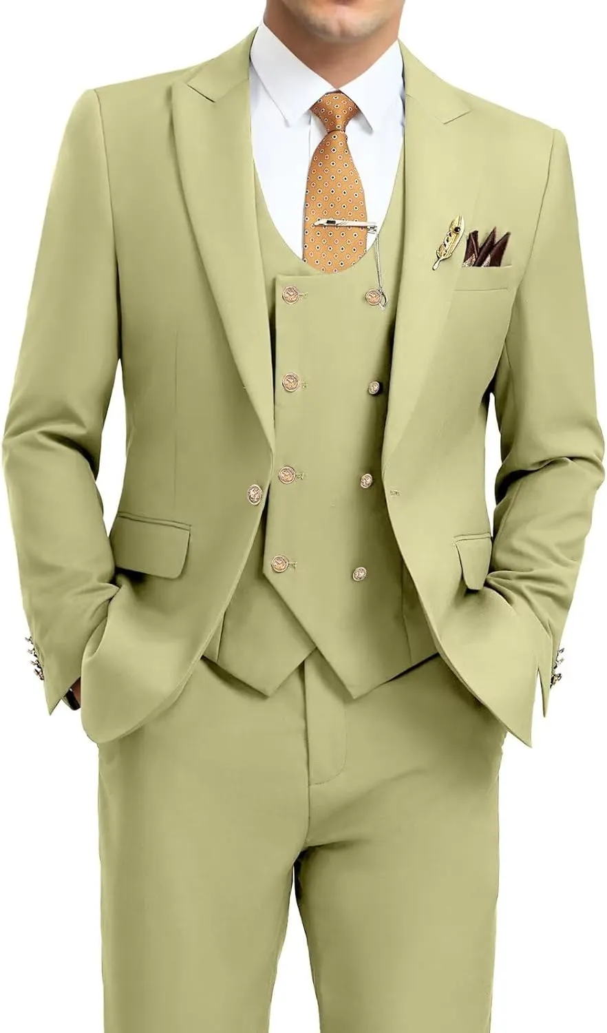 Men's Suits 3 Piece Slim Fit Tuxedo Suit One Button Double Breasted Men Wedding Prom Homecoming Suits Blazer Vest Pants