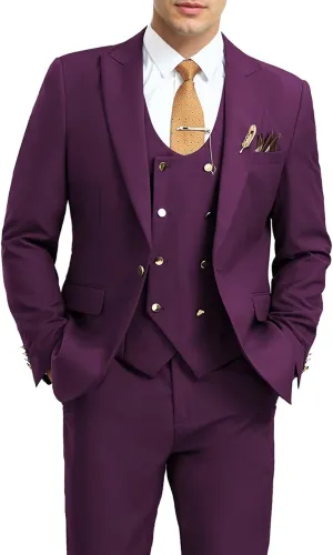 Men's Suits 3 Piece Slim Fit Tuxedo Suit One Button Double Breasted Men Wedding Prom Homecoming Suits Blazer Vest Pants