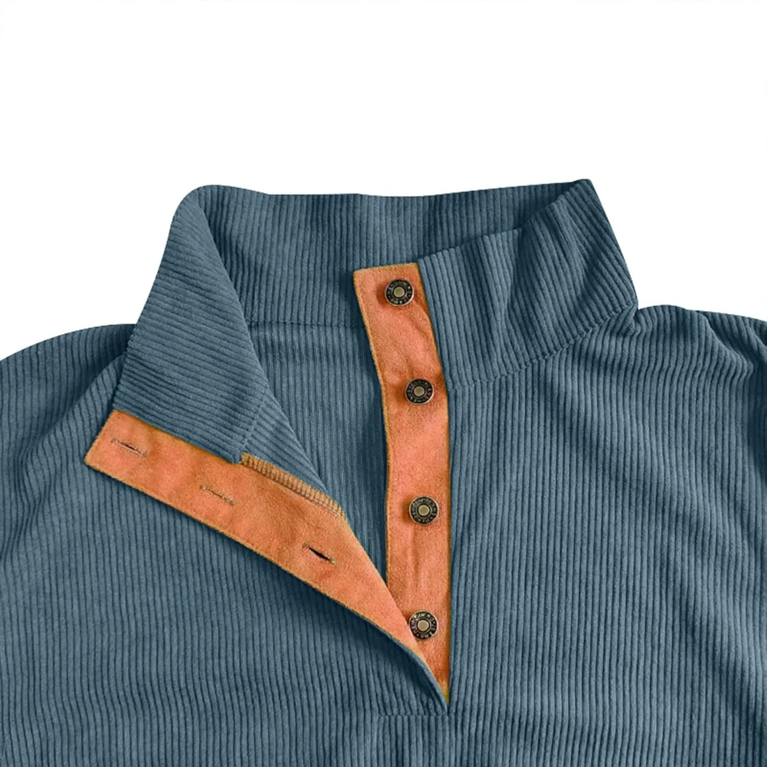 Mens Sweatshirt Corduroy Tactical Henley Shirts Long Sleeve Elbow Patch Draped Pullover Casual Stand Collar Slim Shirt