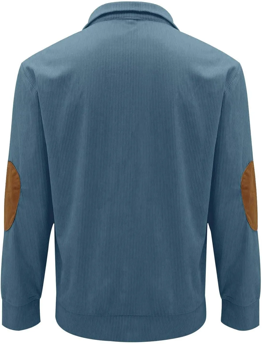 Mens Sweatshirt Corduroy Tactical Henley Shirts Long Sleeve Elbow Patch Draped Pullover Casual Stand Collar Slim Shirt