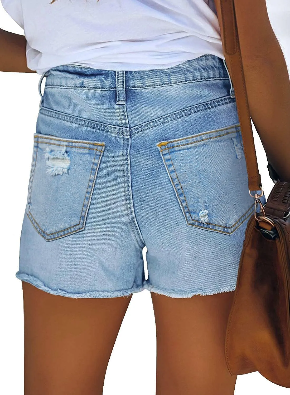 MINGALONDON Women's Denim Shorts Mid Waist Ripped Distressed