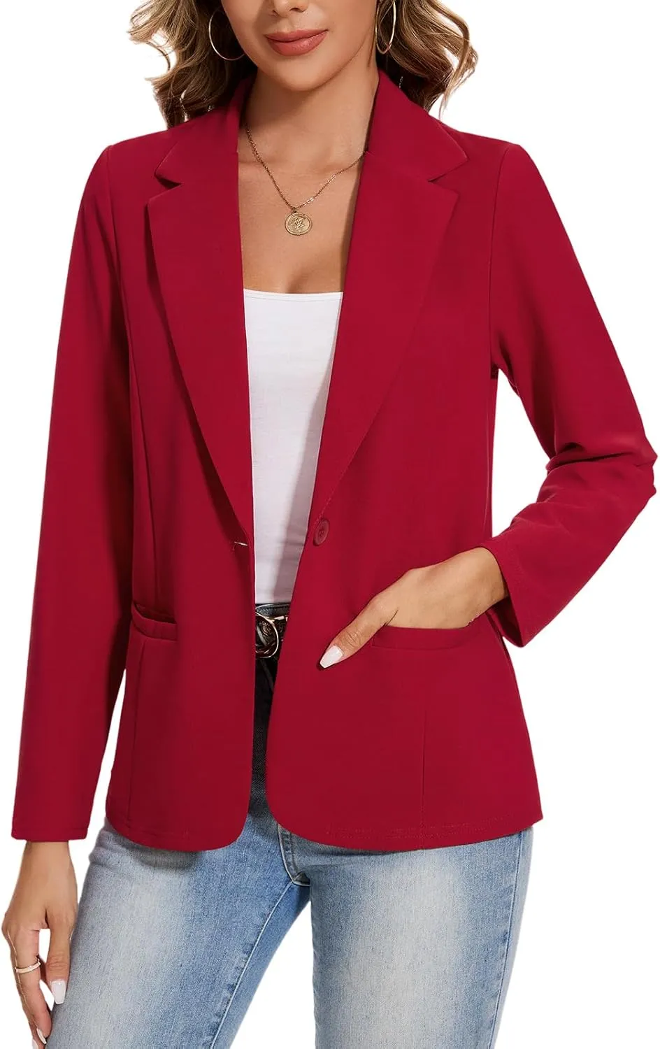 MINTLIMIT Blazers for Women Long Sleeve Button Front Blazer Lapel Business Casual Work Office Suit Jackets with Pockets