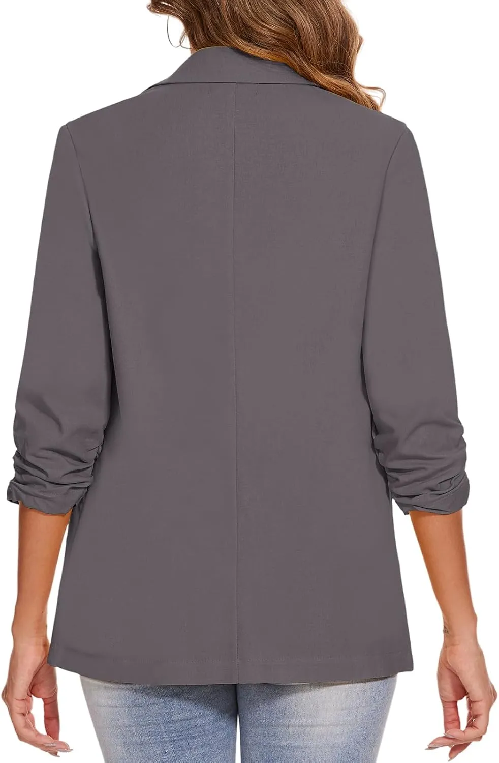 MINTLIMIT Women's Cotton Linen Blazer Jackets Ruched 3/4 Sleeve Summer Casual Lightweight Button Lapel Blazers with Pockets