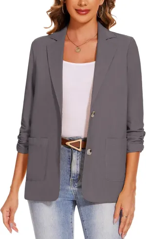 MINTLIMIT Women's Cotton Linen Blazer Jackets Ruched 3/4 Sleeve Summer Casual Lightweight Button Lapel Blazers with Pockets MINTLIMIT Women's Cotton Linen Blazer Jackets Ruched 3/4 Sleeve Summer Casual Lightweight Button Lapel Blazers with Pockets