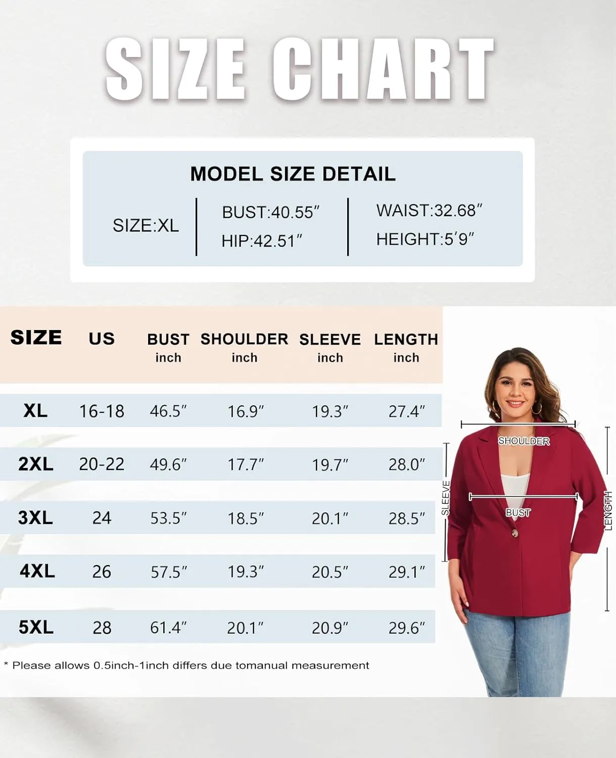 MINTLIMIT Womens Plus Size Blazer 3/4 Sleeve Notch Lapel Casual Work Blazers One Button Open Front Pockets Jackets (XL-5XL)