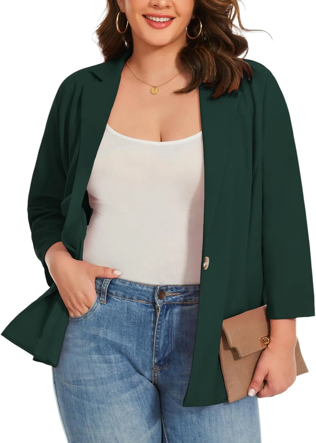 MINTLIMIT Womens Plus Size Blazer 3/4 Sleeve Notch Lapel Casual Work Blazers One Button Open Front Pockets Jackets (XL-5XL)