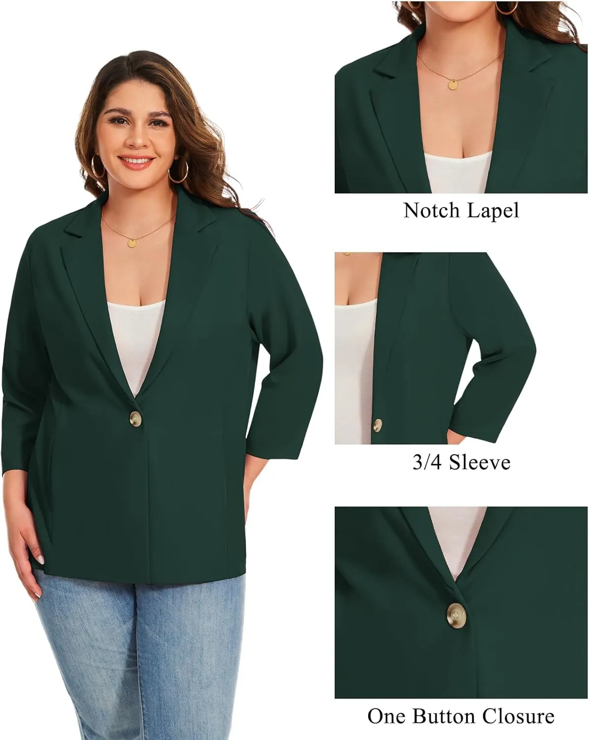 MINTLIMIT Womens Plus Size Blazer 3/4 Sleeve Notch Lapel Casual Work Blazers One Button Open Front Pockets Jackets (XL-5XL)
