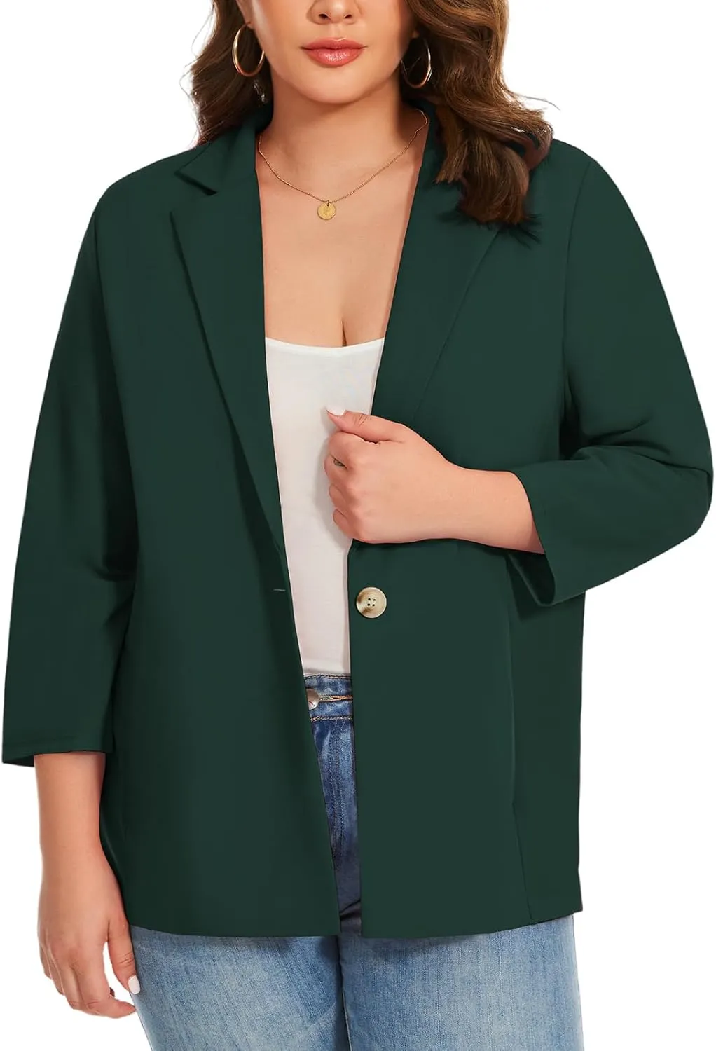 MINTLIMIT Womens Plus Size Blazer 3/4 Sleeve Notch Lapel Casual Work Blazers One Button Open Front Pockets Jackets (XL-5XL)