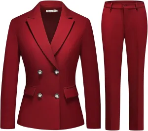 MODFUL Women's 2 Piece Business Suit Double Breasted Blazer and Pants Work Suit Set