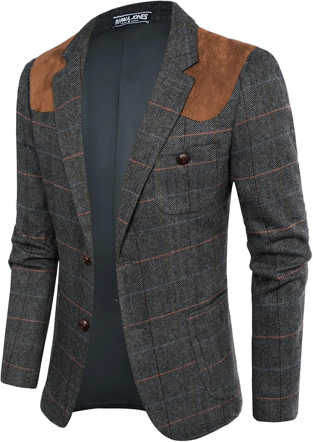 PJ PAUL JONES Men's Blazer Herringbone Tweed Sport Coats Two Button Wool Blend Formal Jacket