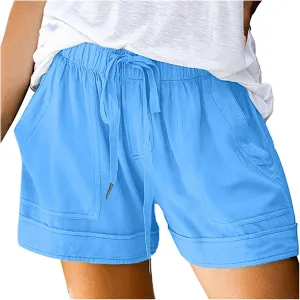 Plus Size Shorts for Women High Waisted Drawstring Cotton Lounge Shorts Pull On Short Casual Pants Summer Outfits