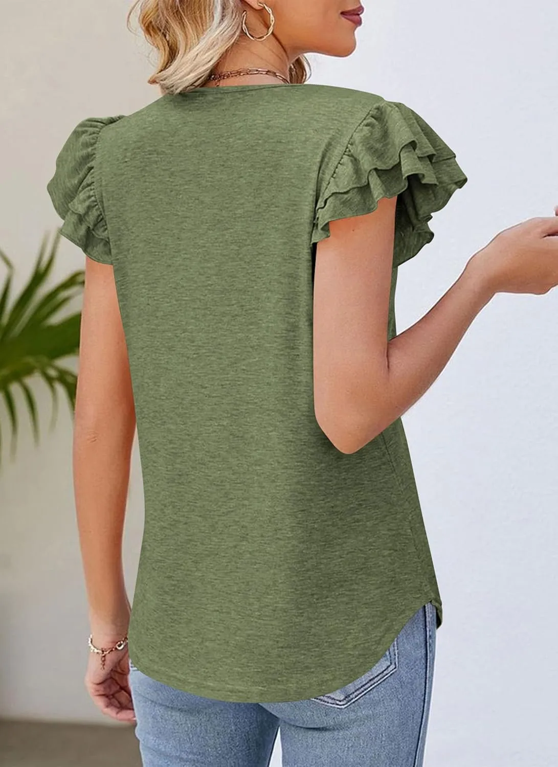 PRETTYGARDEN Summer Tops for Women 2025 Spring Trendy Fashion Clothes Casual Ruffle V Neck Short Sleeve Shirts Blouses
