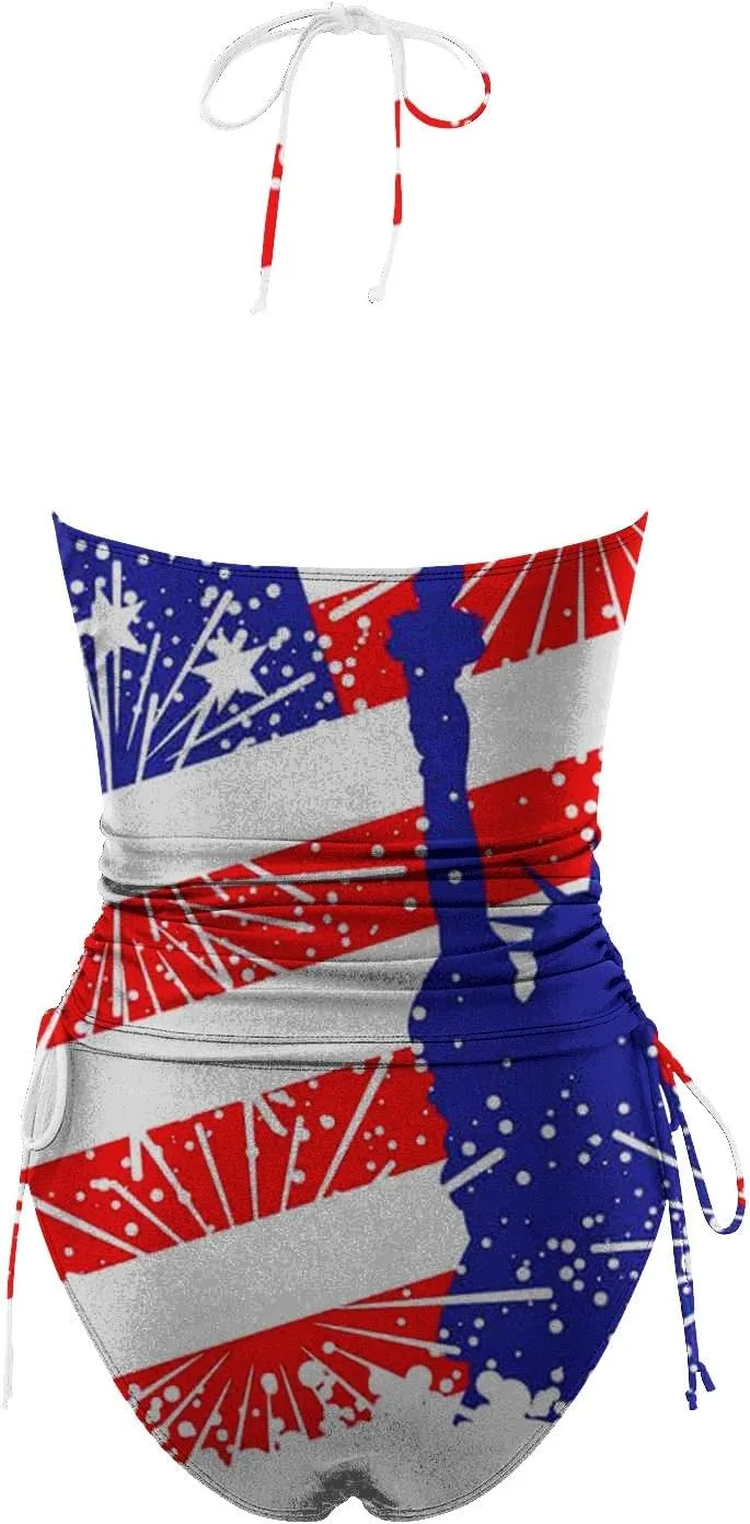PTOLOCIF Womens Two Pieces Bathing Suit Independence Day Tankini Swimsuits Halter Neck Tank Tops with Bottoms Modest Swimwear