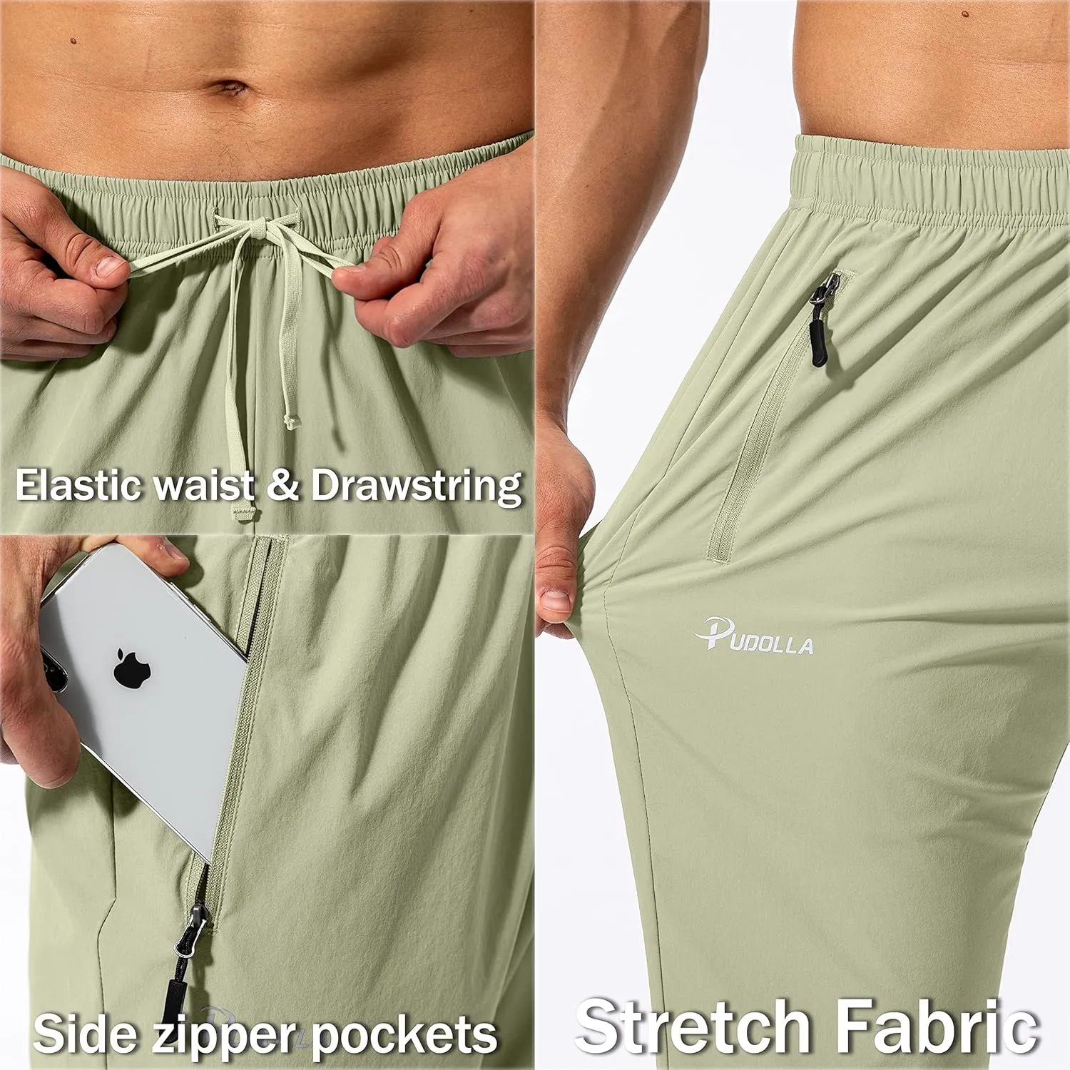 Pudolla Men's Workout Athletic Pants Elastic Waist Jogging Running Pants for Men with Zipper Pockets