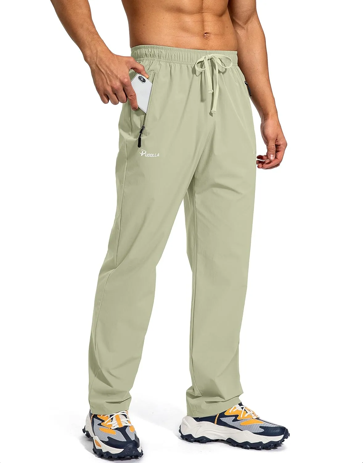 Pudolla Men's Workout Athletic Pants Elastic Waist Jogging Running Pants for Men with Zipper Pockets