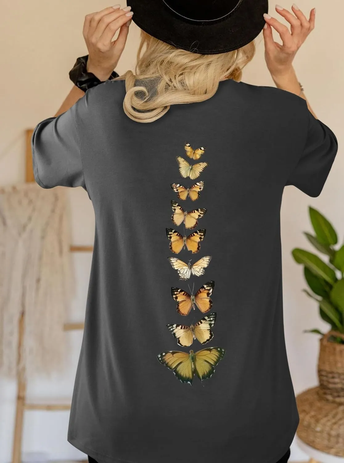 Remidoo Women's Back Graphic Oversized T Shirt Short Sleeve Tee Crewneck Casual Top