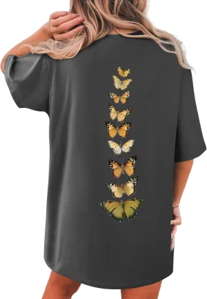 Remidoo Women's Back Graphic Oversized T Shirt Short Sleeve Tee Crewneck Casual Top Remidoo Women's Back Graphic Oversized T Shirt Short Sleeve Tee Crewneck Casual Top