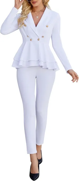 Salimdy Sexy 2 Piece Outfits for Women Long Sleeve Solid Blazer with Pants Casual Elegant Business Suit Sets