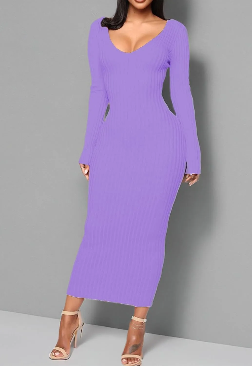 SheKiss Women's Off Shoulder Long Sleeves Bodycon Sweater Dress Sexy Knit Slim Cardigans