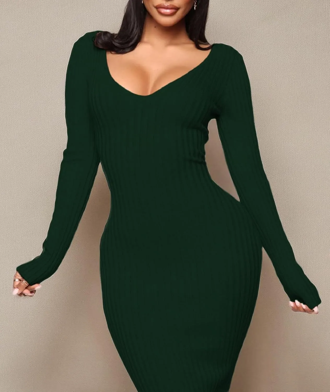 SheKiss Women's Off Shoulder Long Sleeves Bodycon Sweater Dress Sexy Knit Slim Cardigans