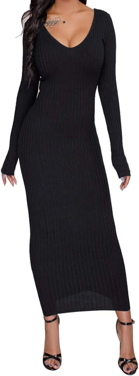 SheKiss Women's Off Shoulder Long Sleeves Bodycon Sweater Dress Sexy Knit Slim Cardigans