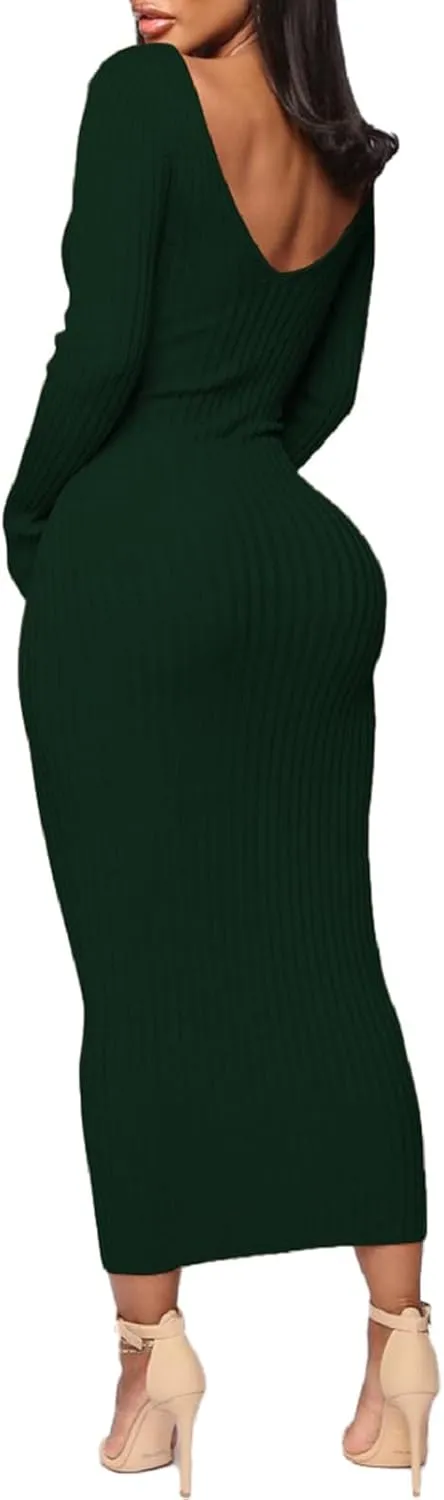 SheKiss Women's Off Shoulder Long Sleeves Bodycon Sweater Dress Sexy Knit Slim Cardigans