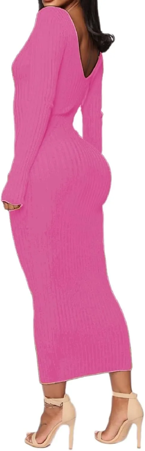 SheKiss Women's Off Shoulder Long Sleeves Bodycon Sweater Dress Sexy Knit Slim Cardigans