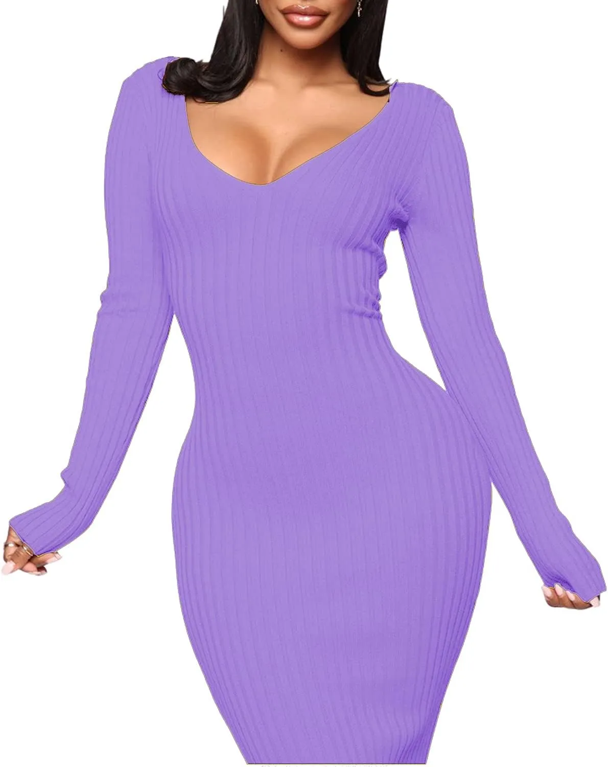SheKiss Women's Off Shoulder Long Sleeves Bodycon Sweater Dress Sexy Knit Slim Cardigans