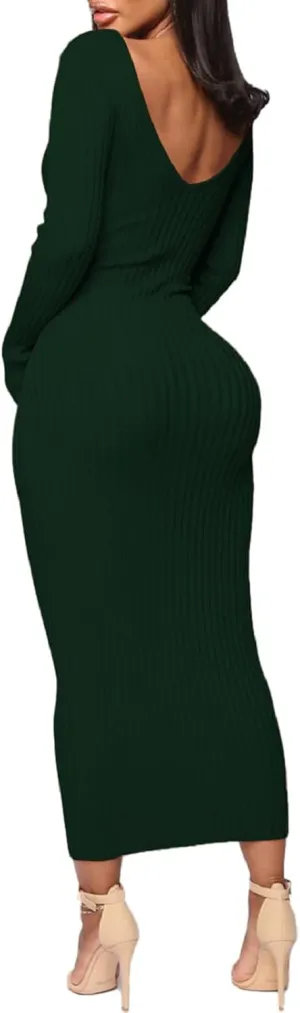 SheKiss Women's Off Shoulder Long Sleeves Bodycon Sweater Dress Sexy Knit Slim Cardigans