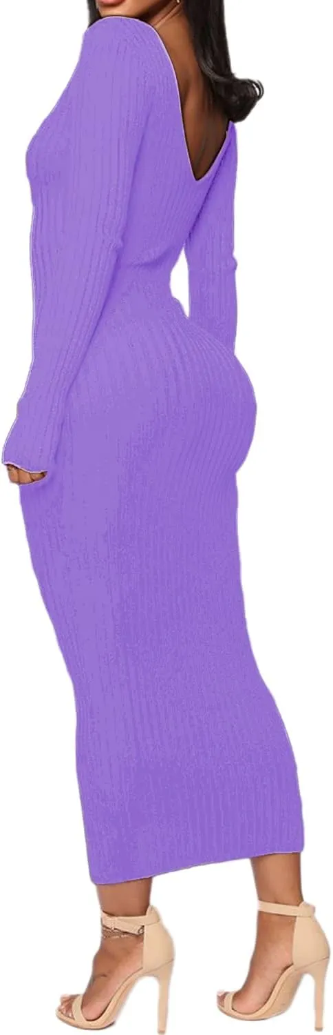 SheKiss Women's Off Shoulder Long Sleeves Bodycon Sweater Dress Sexy Knit Slim Cardigans