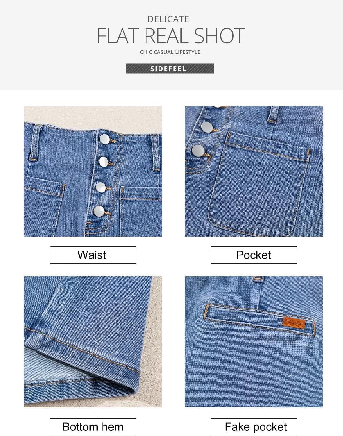 Sidefeel Women's Jean Skirt High Waist Summer Stretch Zimbaplatinum Denim Skirt Button Mini Skirt with Pockets