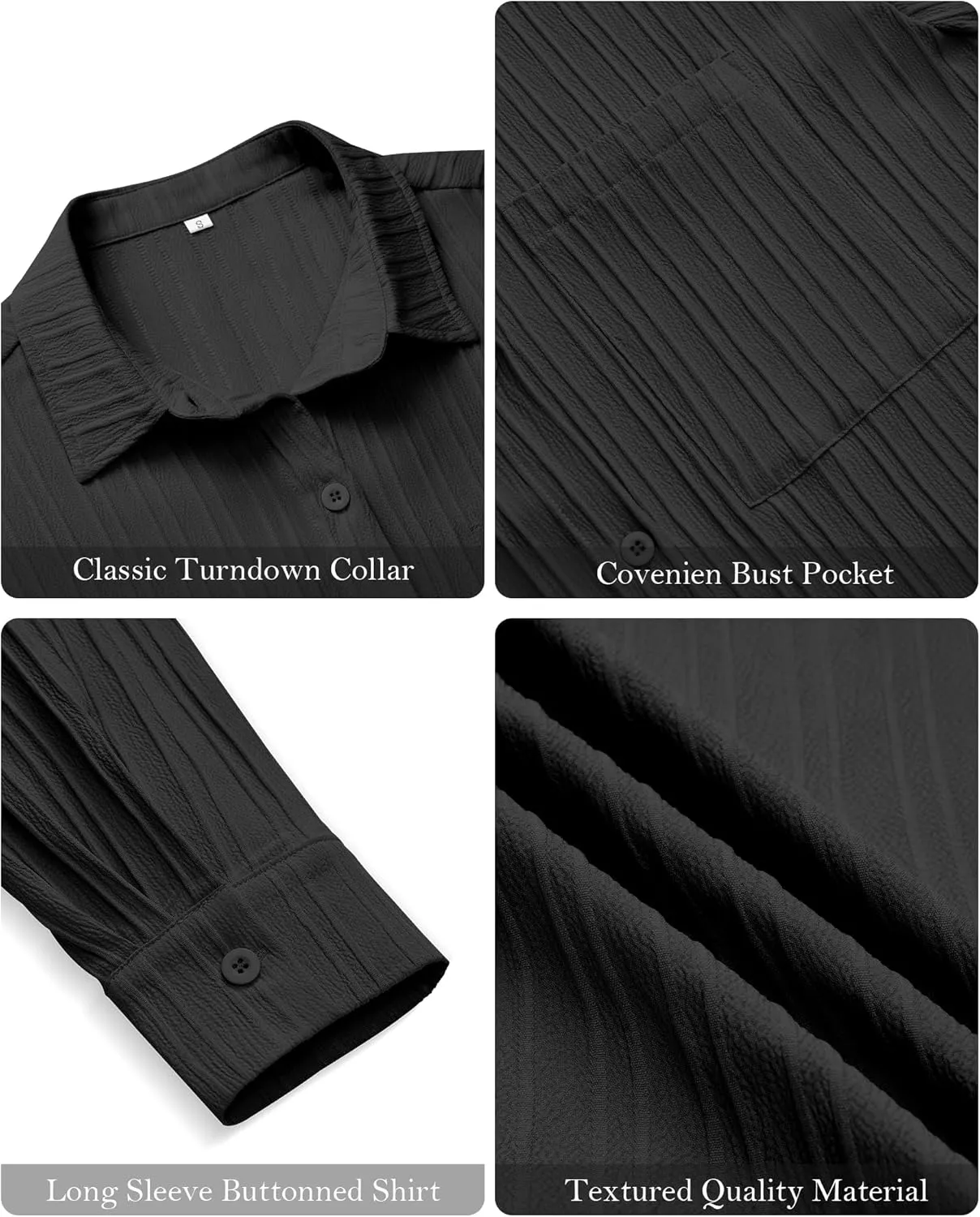siliteelon Button Down Shirts for Women Casual Long Sleeve Dress Shirt Textured Collared Work Blouse with Pocket