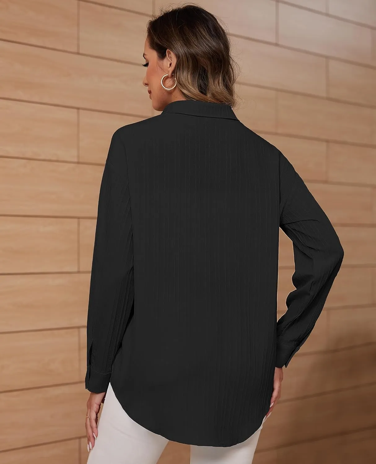 siliteelon Button Down Shirts for Women Casual Long Sleeve Dress Shirt Textured Collared Work Blouse with Pocket