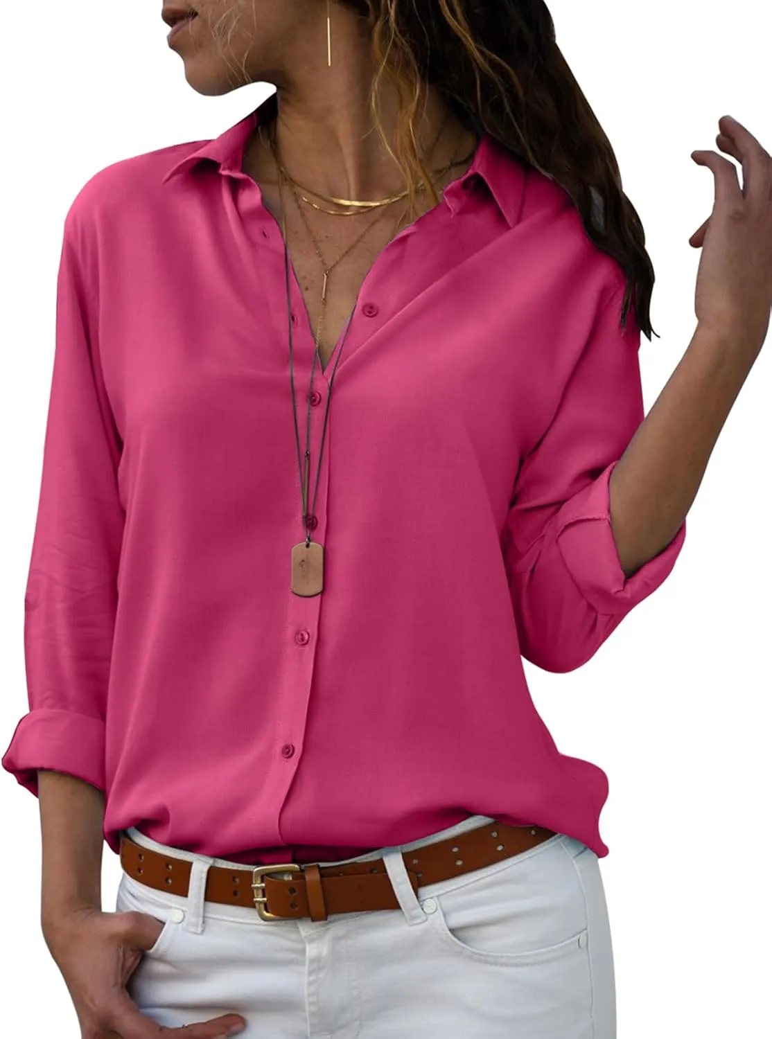 siliteelon Womens Button Down Shirts Dress Shirts Long Sleeve Wrinkle Free Collared Work Office Solid Blouses Tops