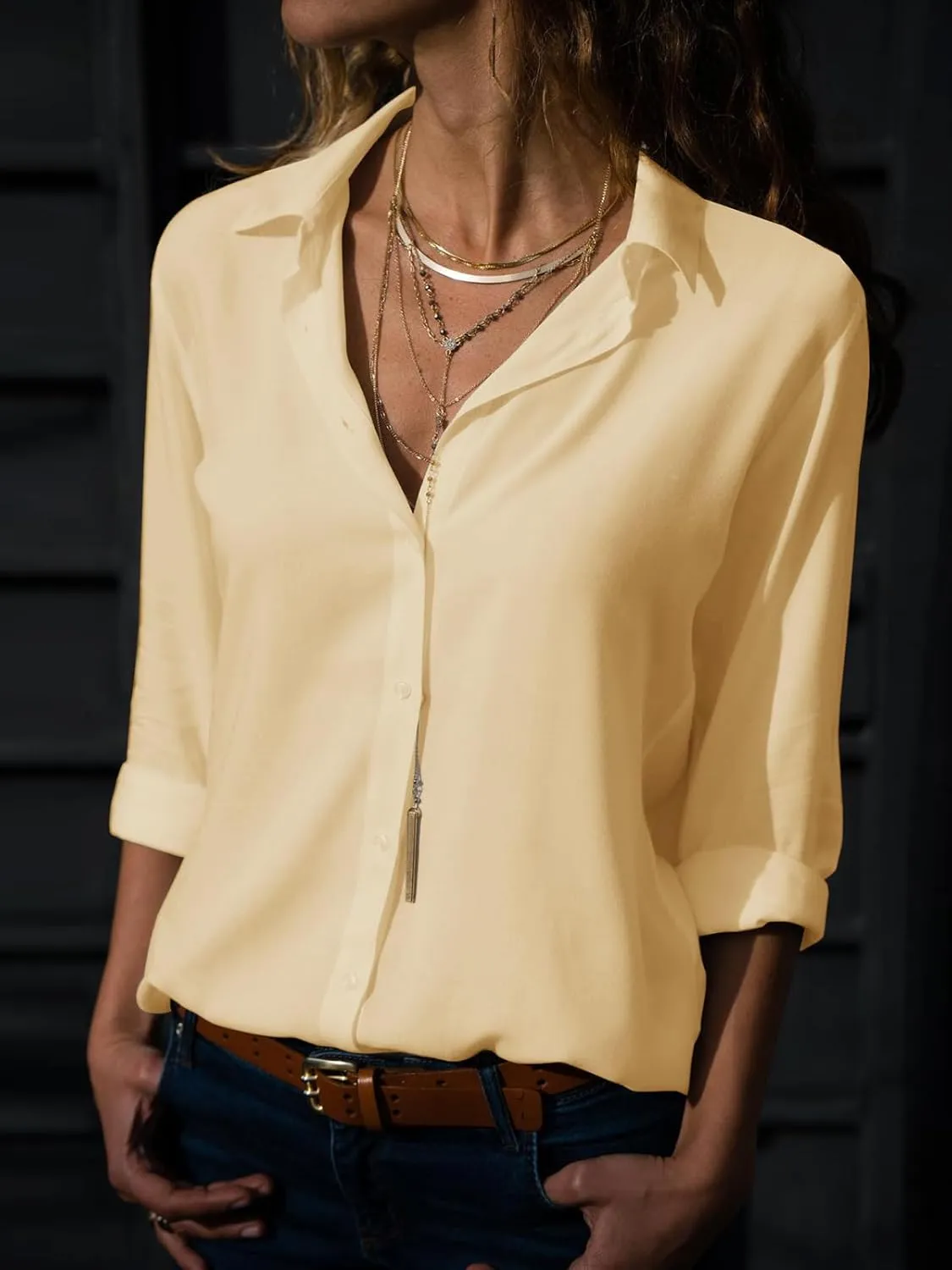 siliteelon Womens Button Down Shirts Dress Shirts Long Sleeve Wrinkle Free Collared Work Office Solid Blouses Tops